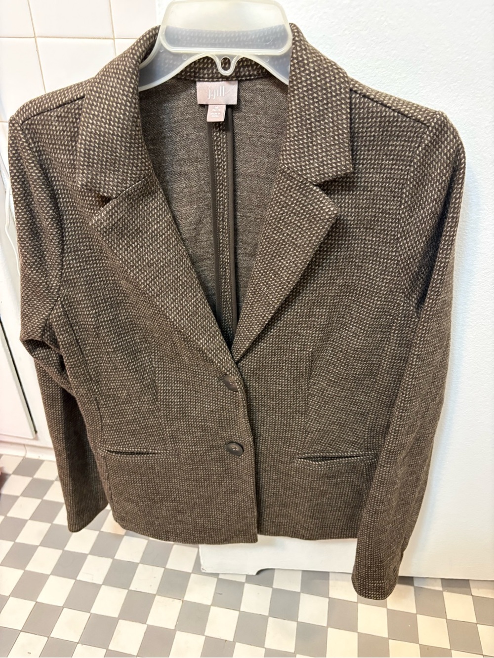 J.Jill Brown Houndstooth Wool Blend Knit Blazer Medium Petite